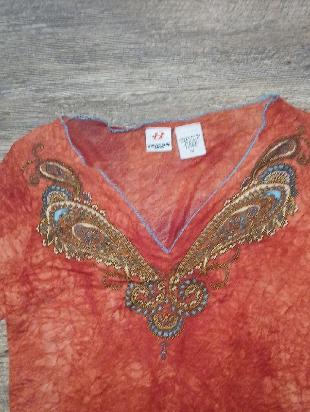 anchor blue Red Paisley Embroidered V-Neck Long Sleeve Top - Picture 2 of 5
